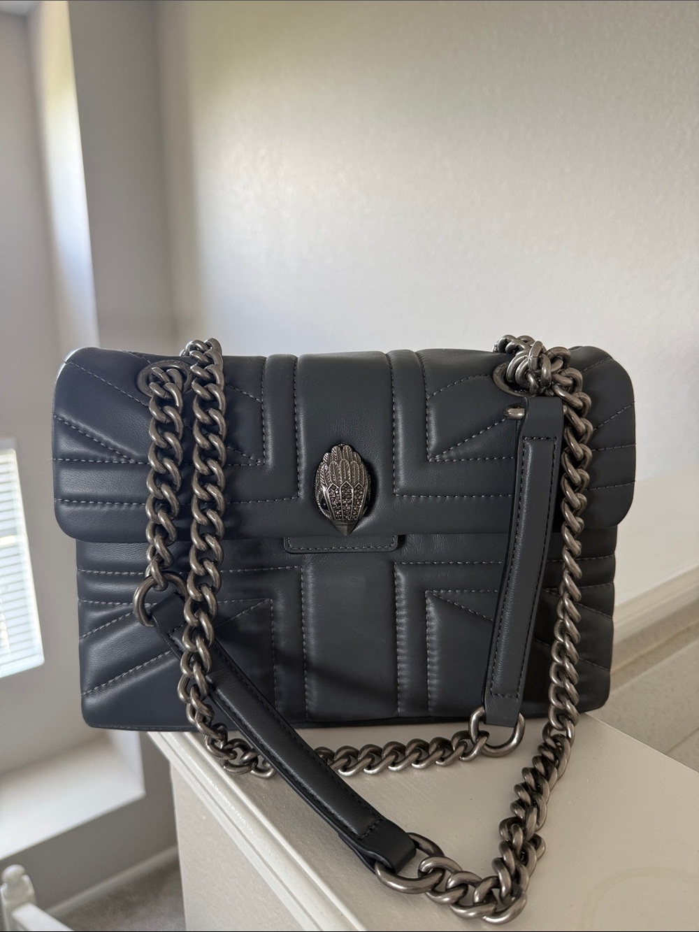Kurt Geiger Quilted Shoulder Bag in Black with Gunmetal Chain
